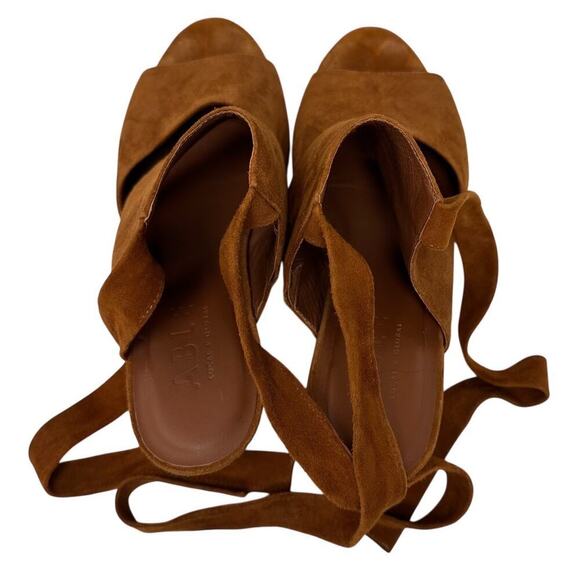 Brown Suede Ankle Wrap Tie Platform Wedges Heel Womens Sz 9M Soft Leather Brazil - Picture 15 of 16